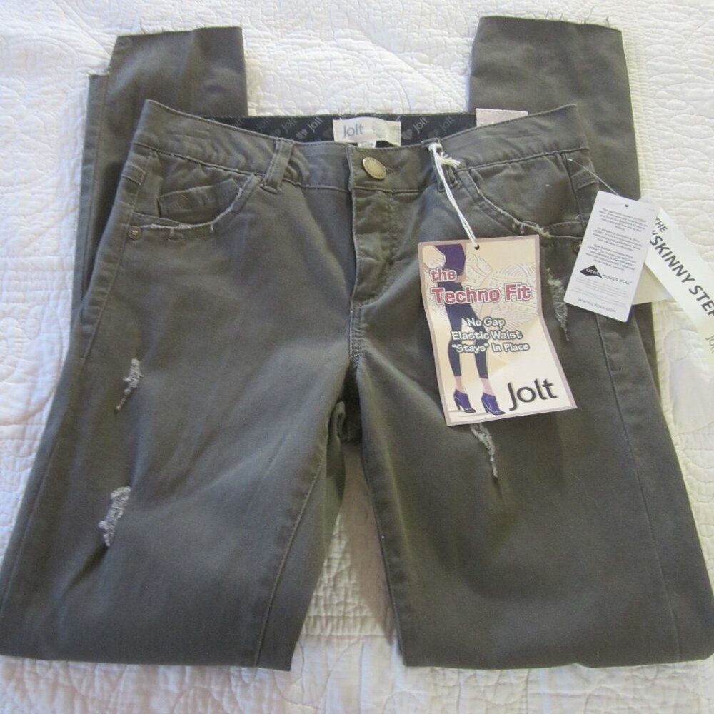 Jolt Womens 25/1 Olive Green Techno Fit Distressed Elastic Waist